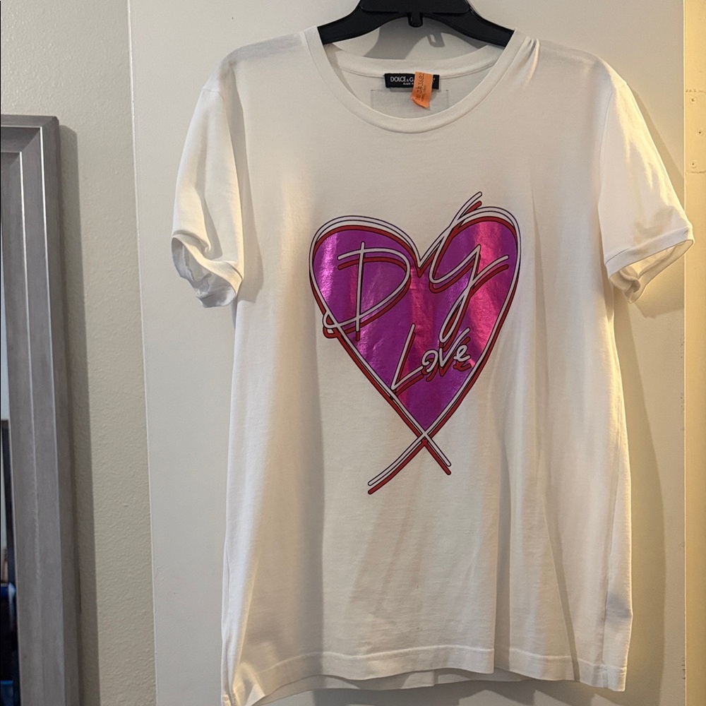 Dolce & Gabanna White Tee with Pink Heart Design